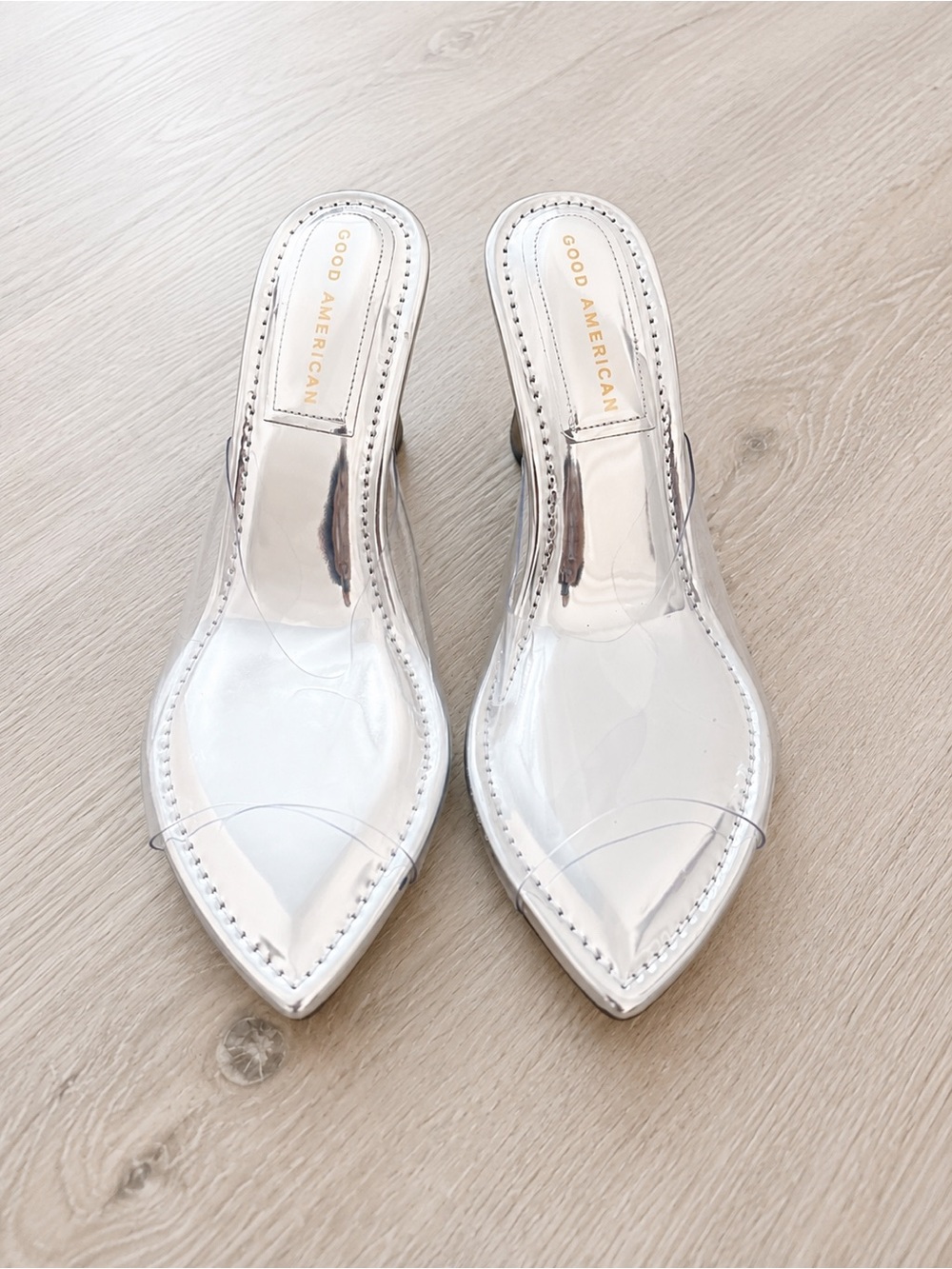 Good American Silver Clear Mule Sandals Women
